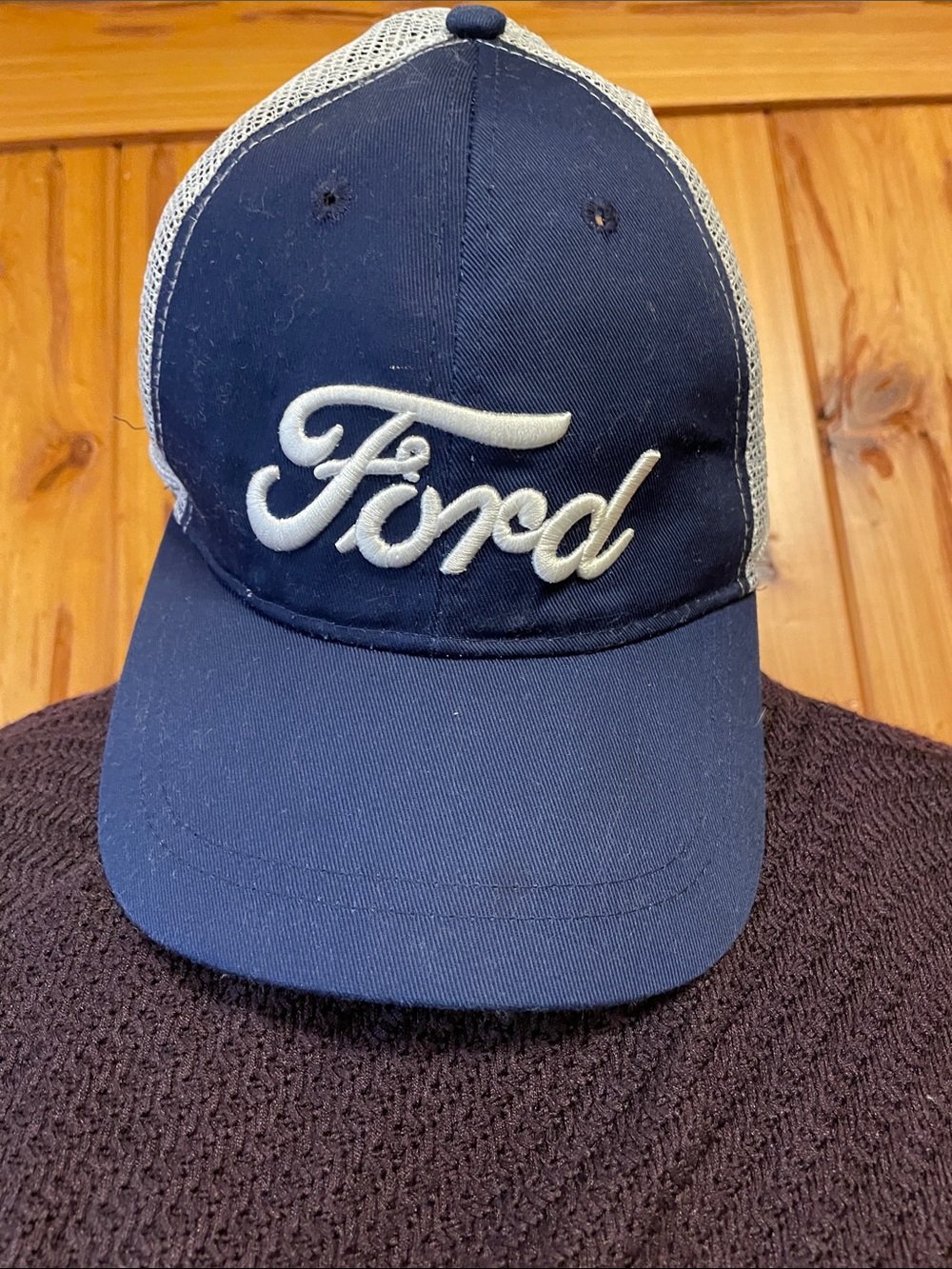 Ford Navy and White Mesh-Trucker Cap with Script Logo